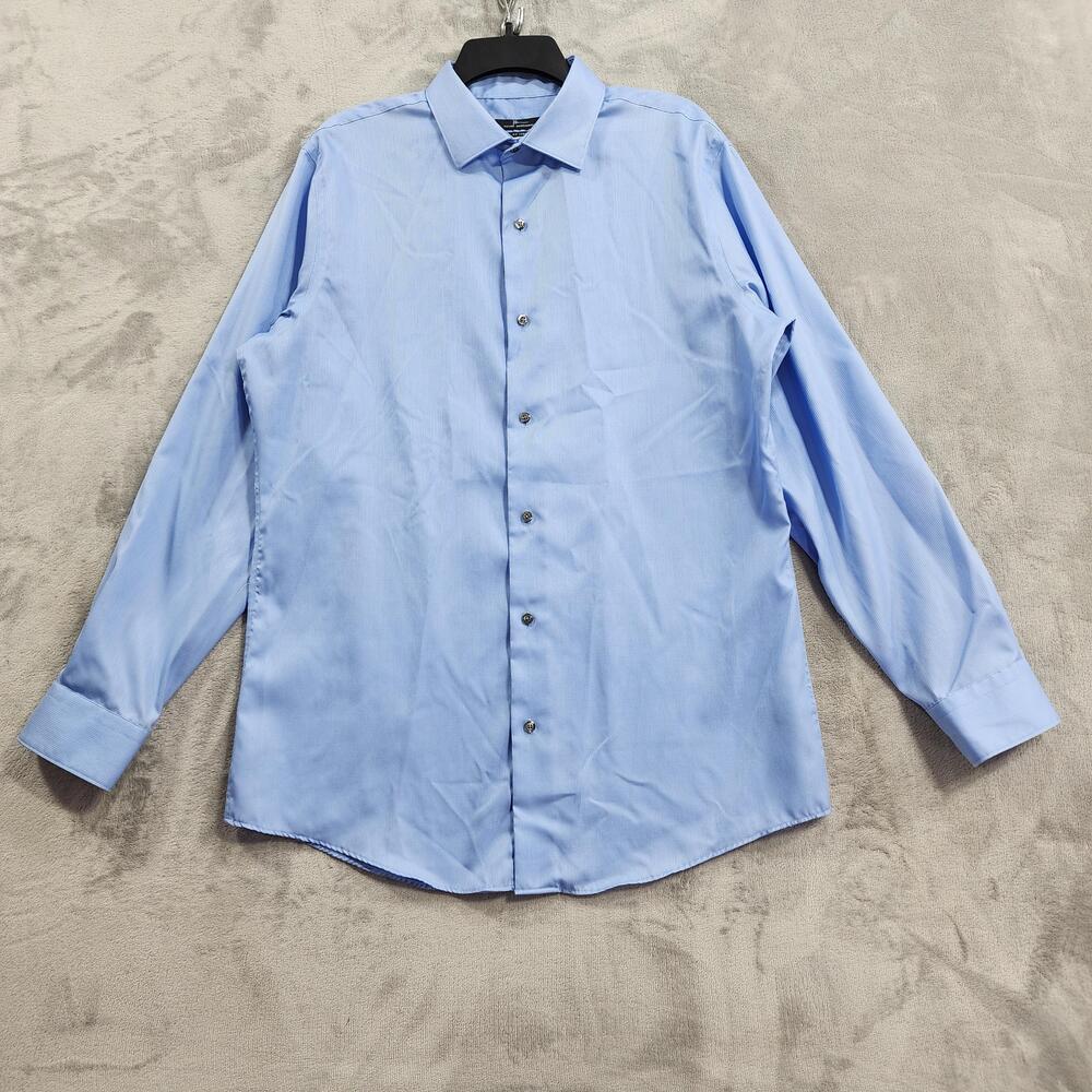 Marc Anthony Dress Shirt Men 16.5 34/35 Blue No Iron Slim Fit Long Sleeve Office